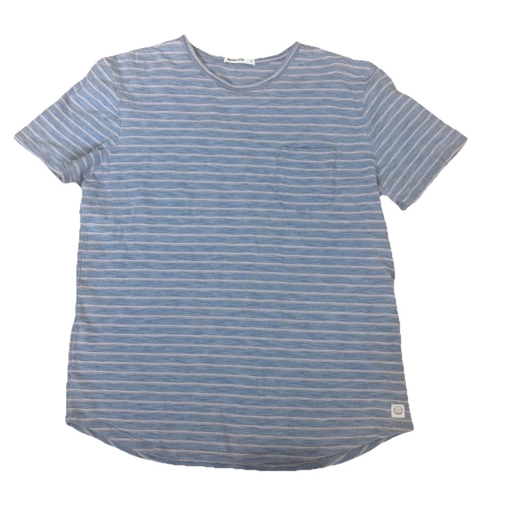 Marine Layer Saddle Hem Striped Pocket T-shirt Mens Small 100% Cotton Blue Gray